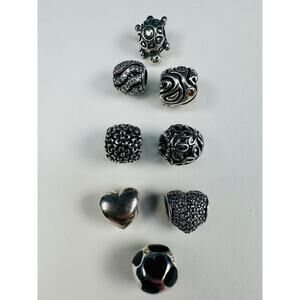 Pandora Bundle of Eight Sterling Silver Bracelet Charms Spacer Beads